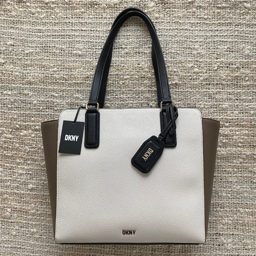 DKNY Shoulder Bag Beige and Black Casual Dressy Teagan Tote Large Purse Laptop
